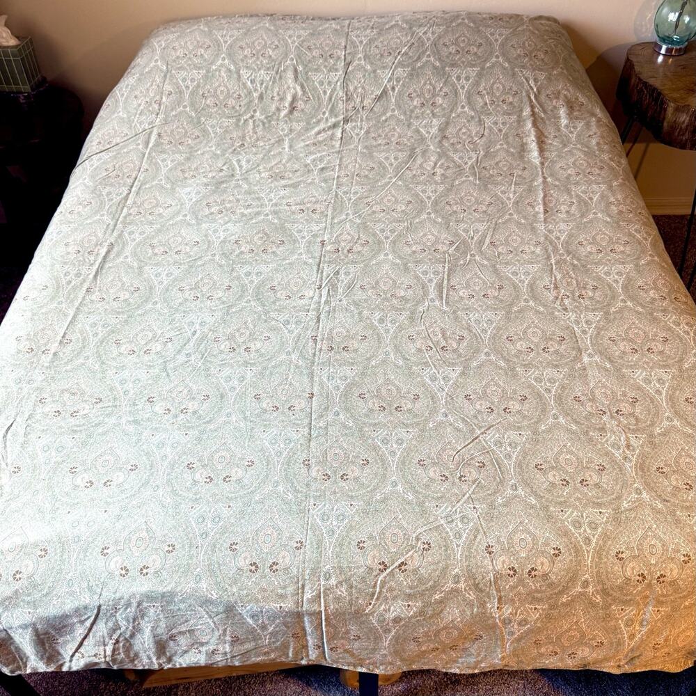 Restoration Hardware Queen Duvet Cover Sage Green Paisley Medallion 100% Cotton